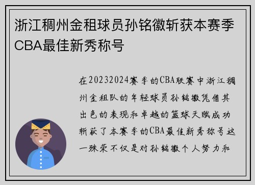 浙江稠州金租球员孙铭徽斩获本赛季CBA最佳新秀称号